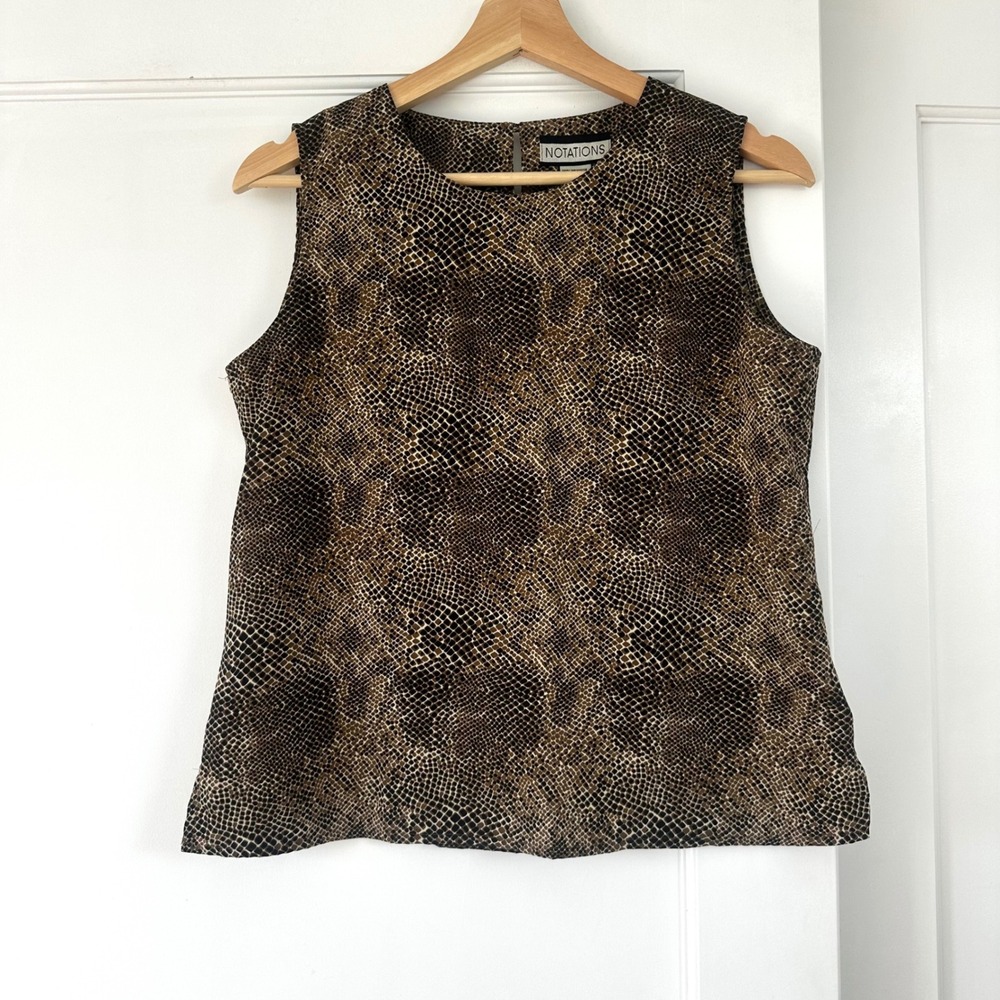 Vintage Y2K Notations Brown Snakeskin Silky Sleeveless Blouse Tank Top S